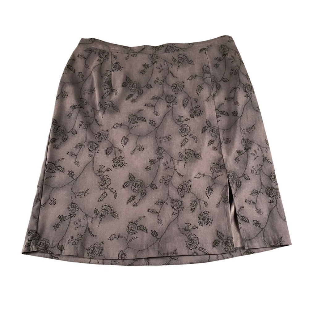Ilyza‎ New York Floral Midi Skirt Gray Mauve Size 18 Made in USA 521174